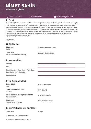 Ressam Cv Örnekleri cv indir